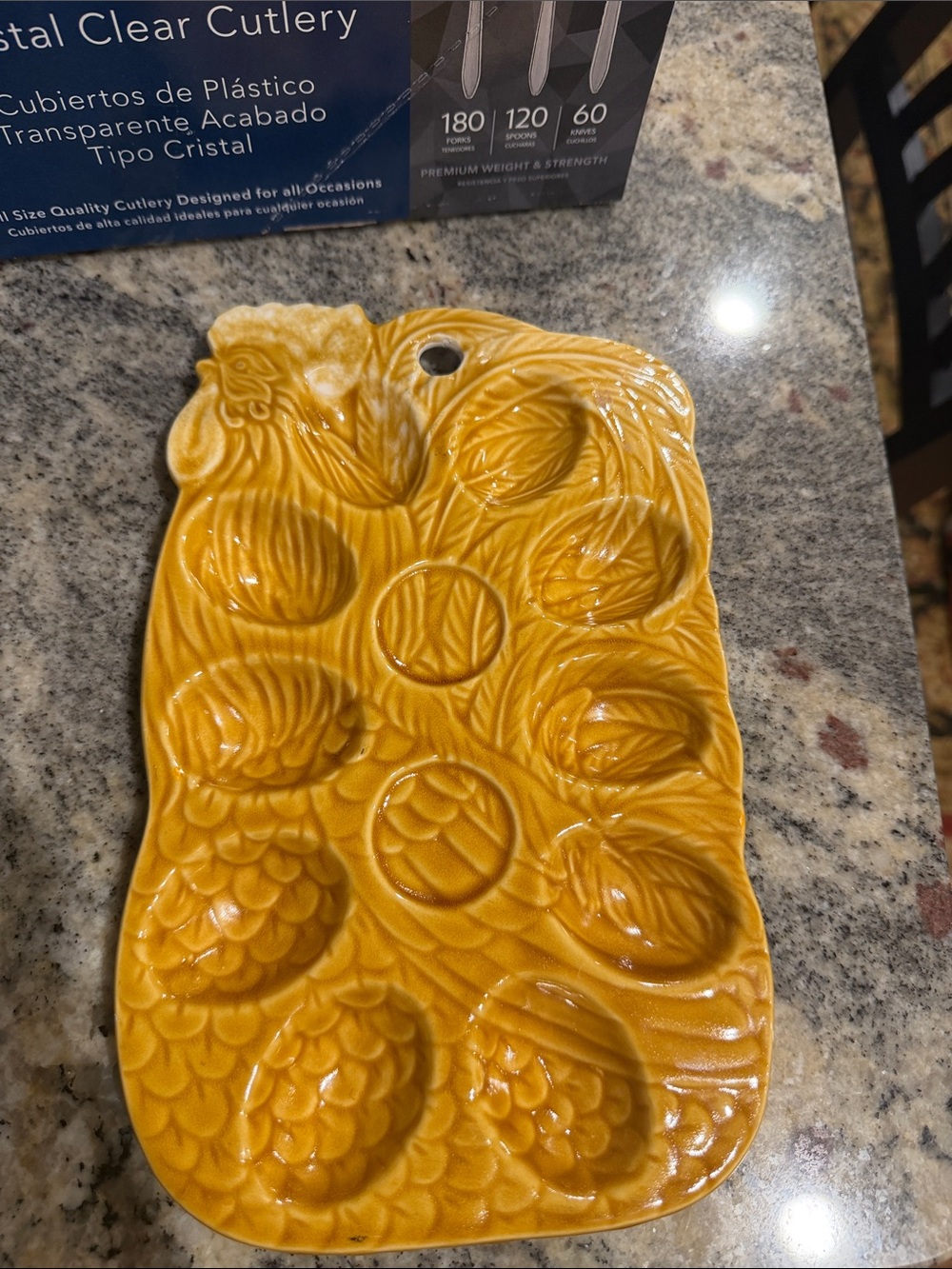 Ceramic Rooster Egg Tray - Mustard Yellow